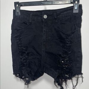 Edgy Black Jean Shorts with Distressed Details
